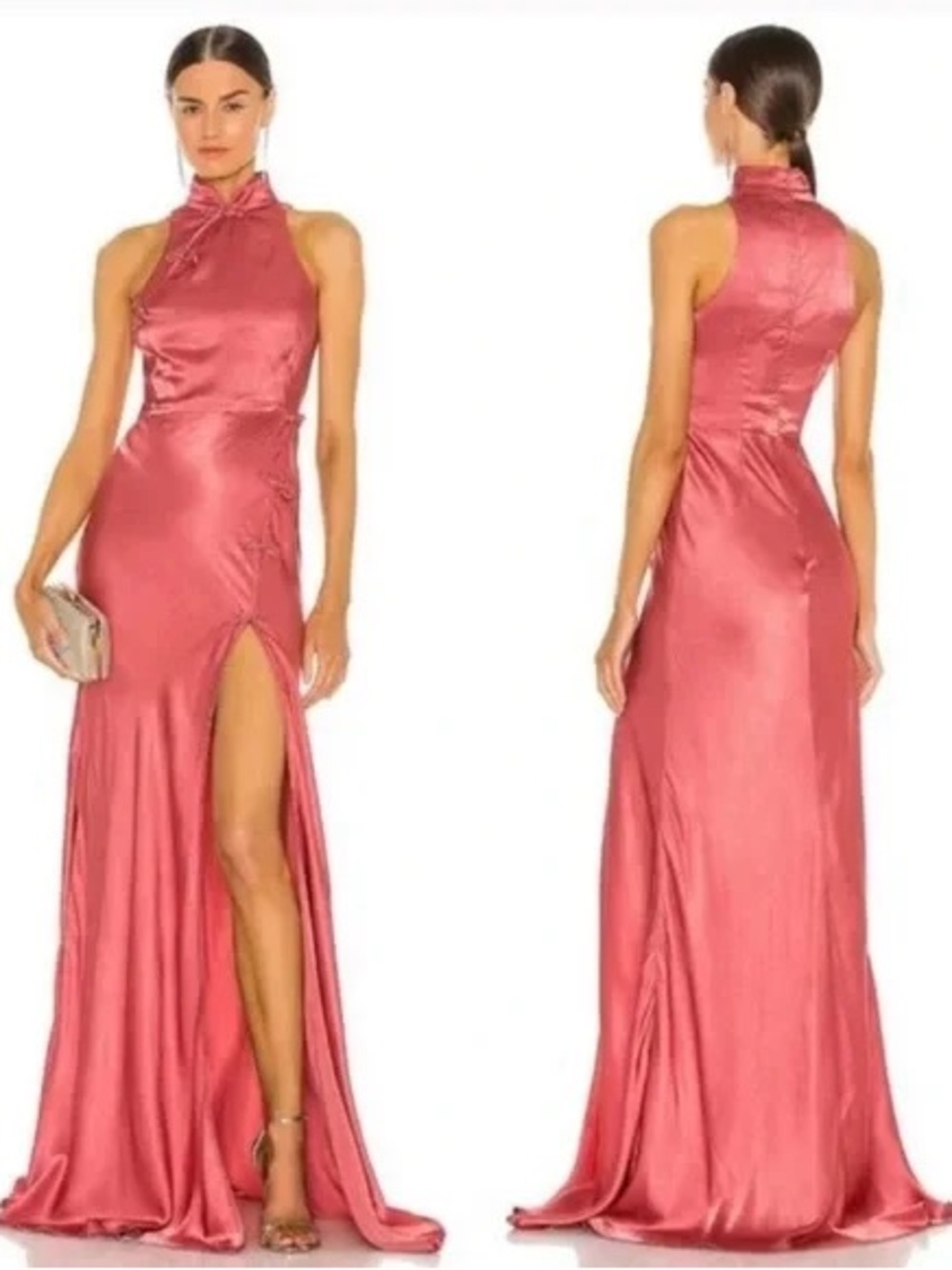 SAU LEE Michelle Gown Terracotta Pink Silk Satin Maxi Dress Size 0